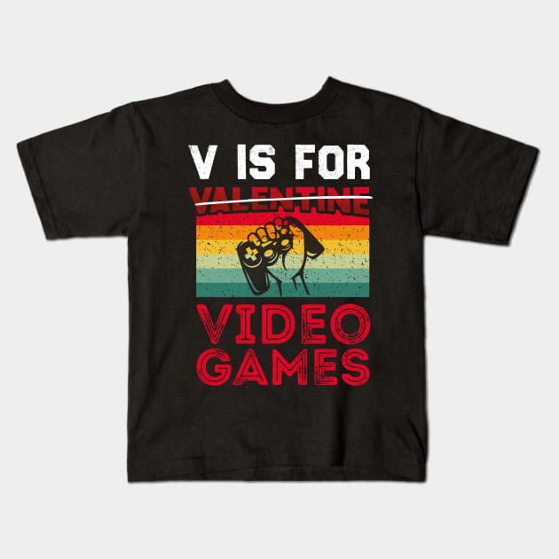 V is for video games, not valentines, vintage gaming shirt Kids T-Shirt by Chichid_Clothes